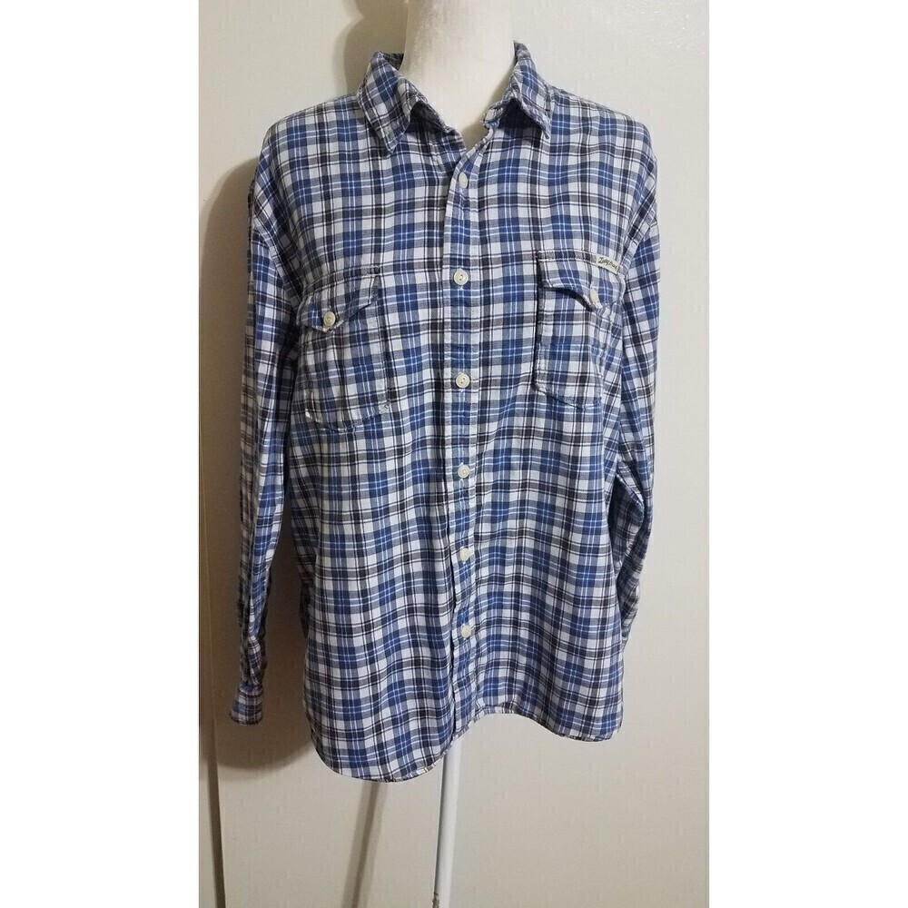 Lucky Brand Western XL Sportswear Shirt Button Front Blue Plaid Lined